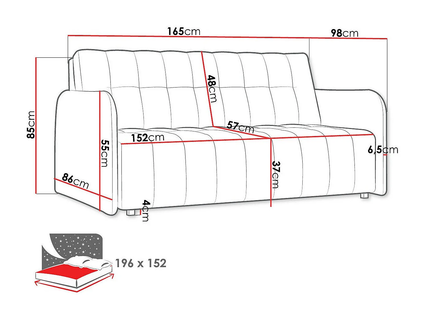 Sofá-cama Columbus 179, Almacenaje, 85x165x98cm, Muebles ya montados