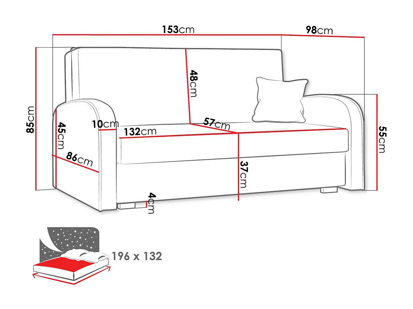 Sofá-cama Columbus 163, Almacenaje, 85x153x98cm, Muebles ya montados