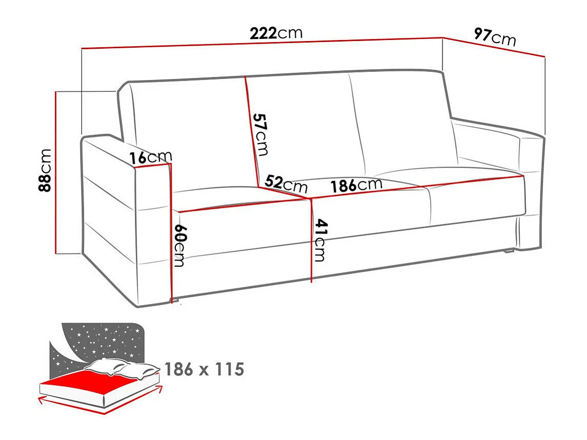Sofá cama Providence 169, Almacenaje, 9x22x10cm