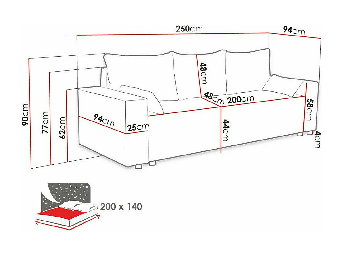 Canapé convertible Clovis 104, Boîte de literie, 90x250x94cm