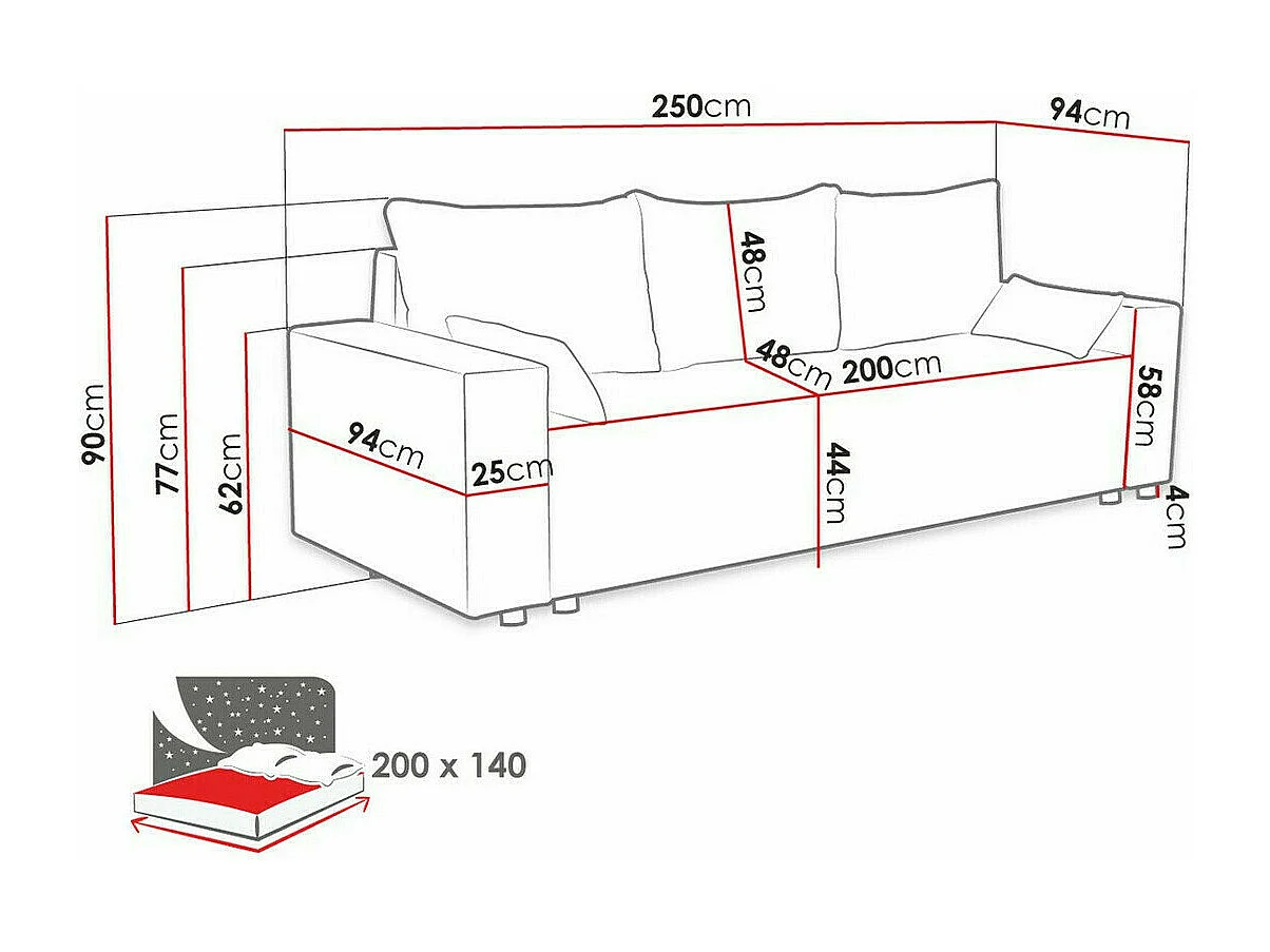 Canapé convertible Clovis 104, Disponible, 90x250x94cm