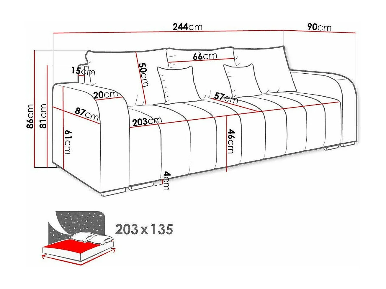Canapé convertible Muncie 106, Disponible, 86x244x90cm