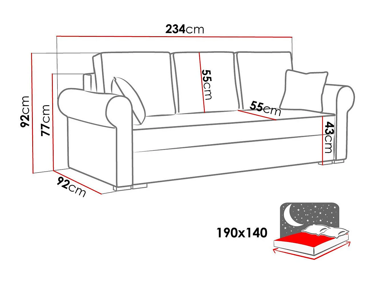 Sofá cama Columbus 130, Almacenaje, 9x23x9cm
