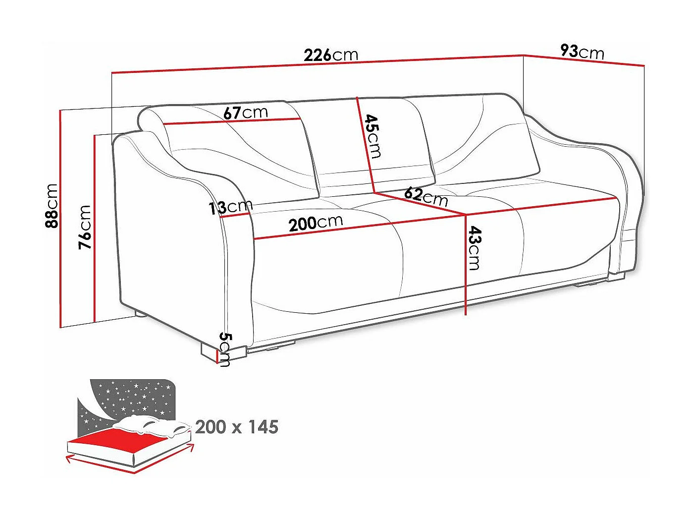 Canapé convertible Decatur 104, Disponible, 88x226x93cm