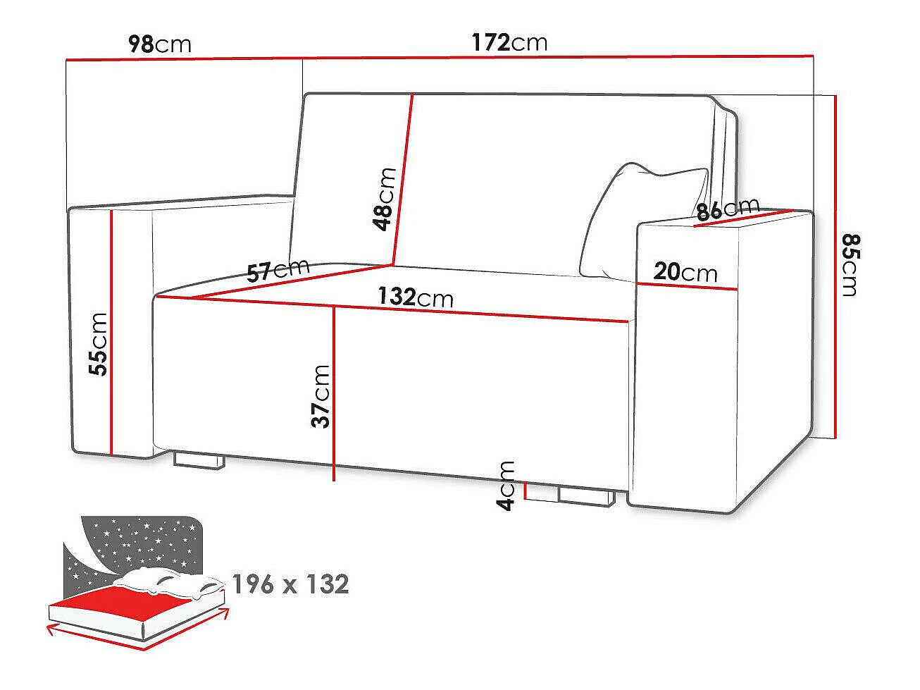 Canapé convertible 2 places en tissu bleu COLUMBUS 85x172x98 cm