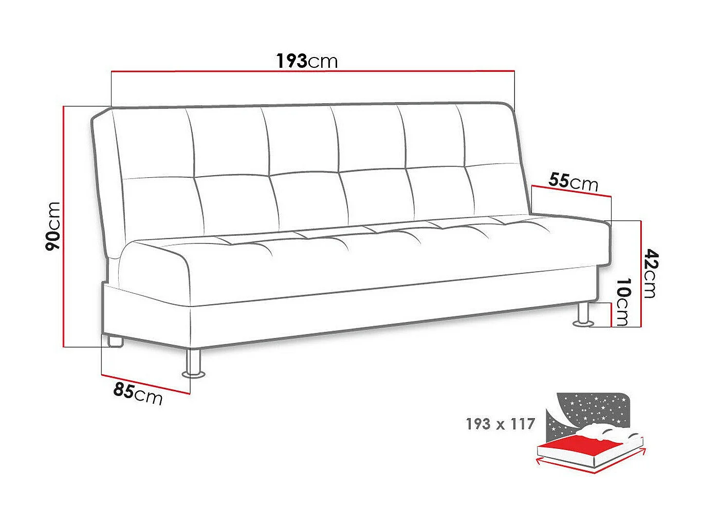 Canapé convertible Columbus 210, Disponible, 90x193x85cm