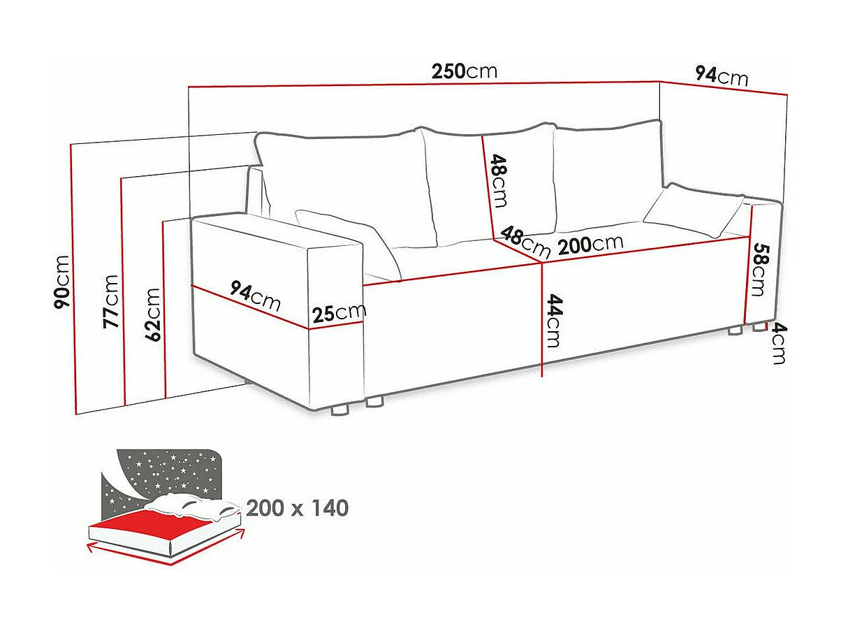 Canapé convertible Clovis 104, Boîte de literie, 90x250x94cm
