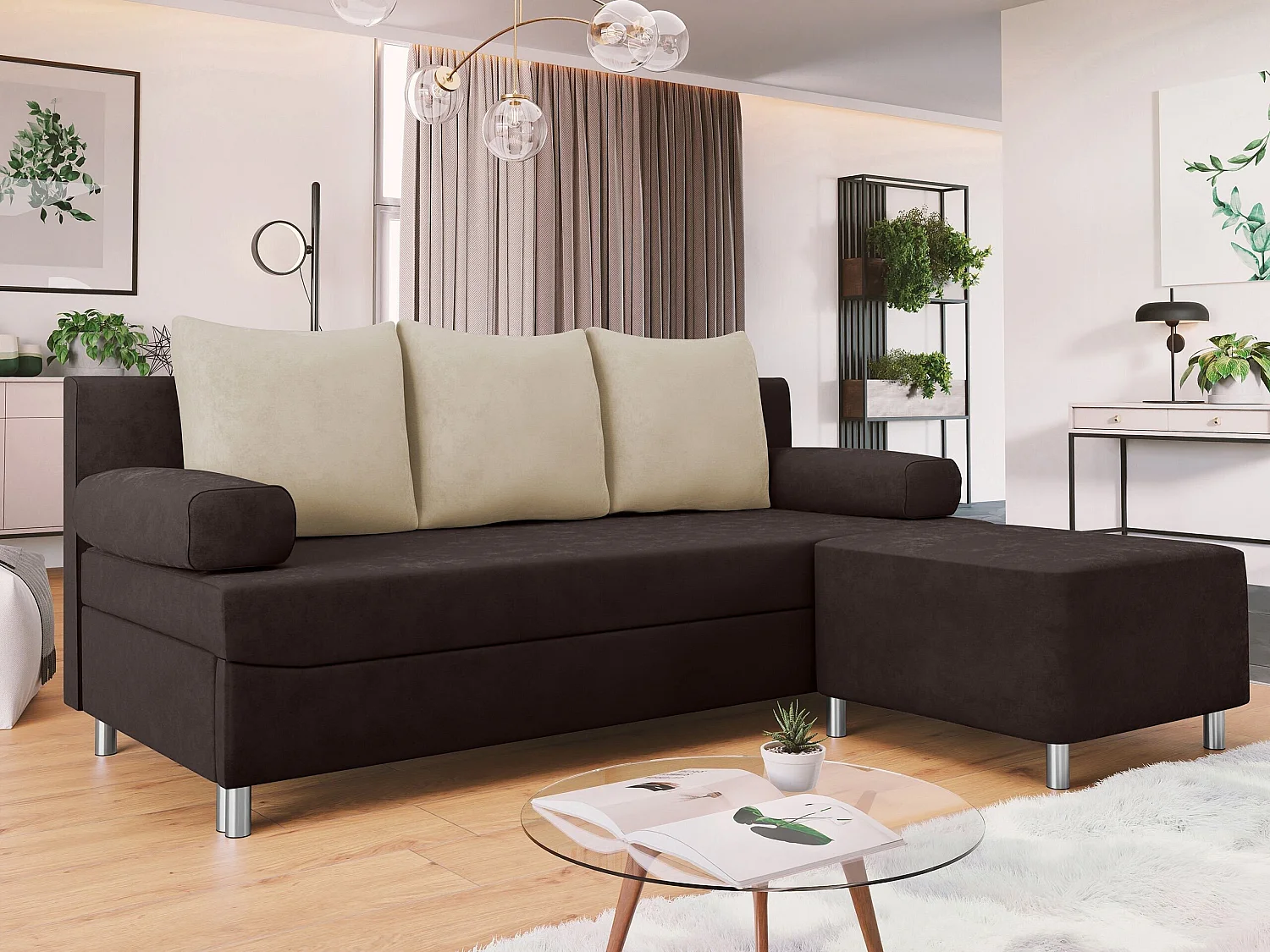 Canapé convertible 2 places en tissu marron 86x192x80 cm