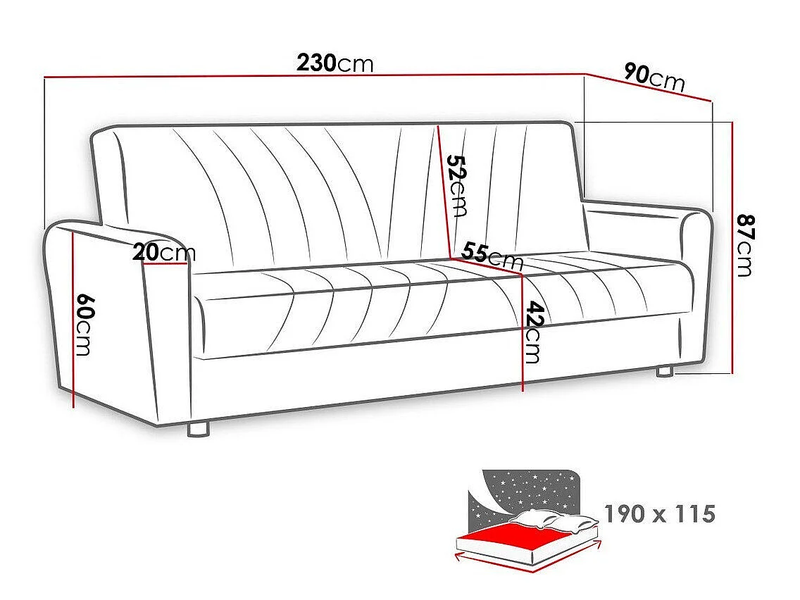 Sofá cama Columbus 126, Almacenaje, 9x23x9cm