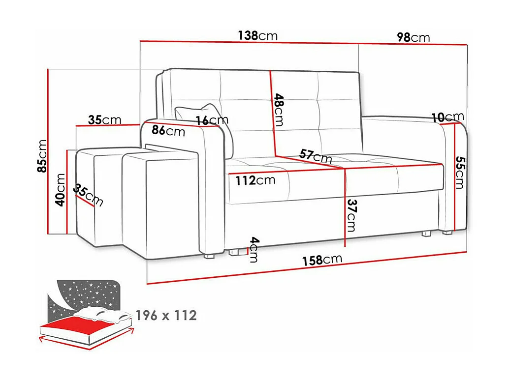 Canapé convertible Columbus 157, Boîte de literie, 85x158x98cm