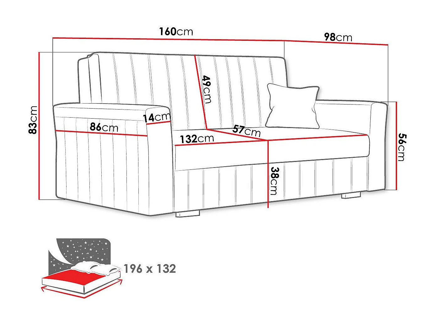 Sofá-cama Columbus 137, Almacenaje, 83x160x98cm, Muebles ya montados