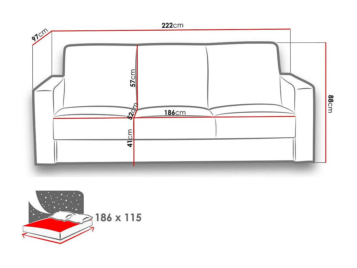 Sofá-cama Tolveli 103, Almacenaje, 88x222x97cm