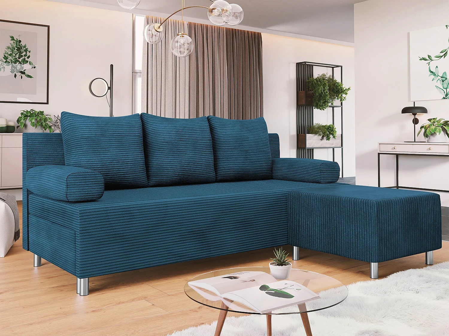 Canapé convertible 2 places en tissu bleu 86x192x80 cm