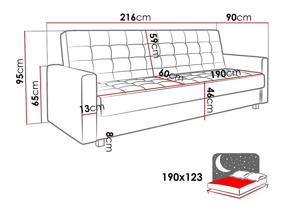 Sofá cama Decatur 105, Almacenaje, 10x22x9cm