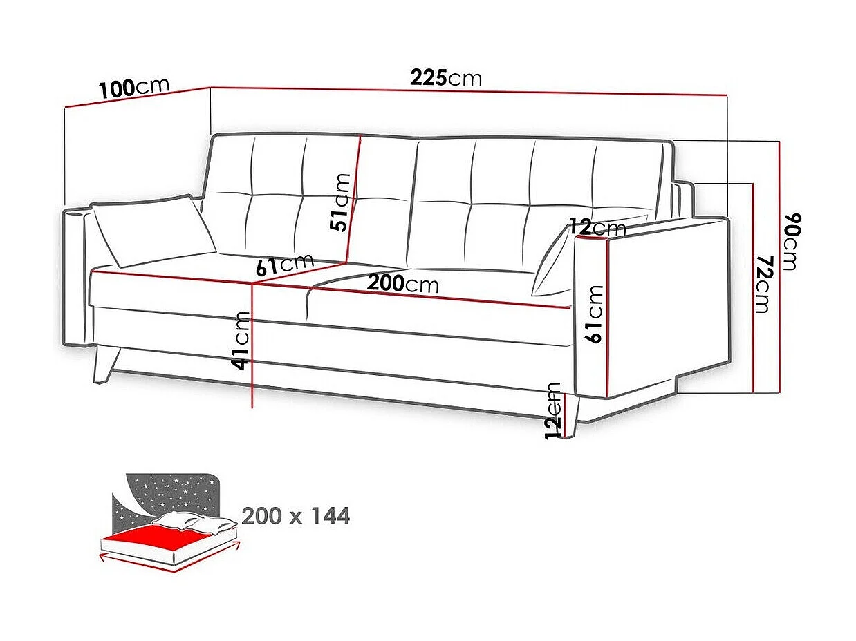 Sofá-cama Columbus 113, Almacenaje, 90x225x100cm