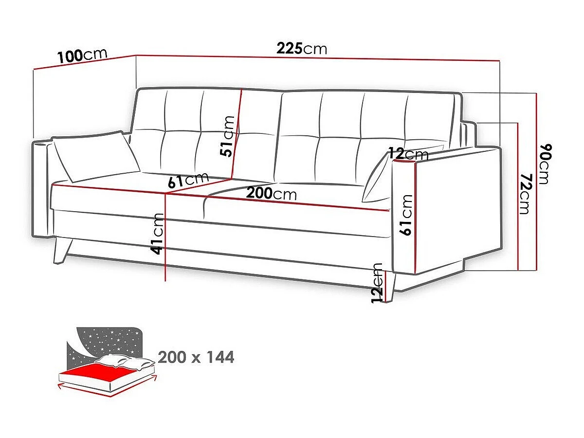 Sofá cama Columbus 113, Almacenaje, 9x23x10cm