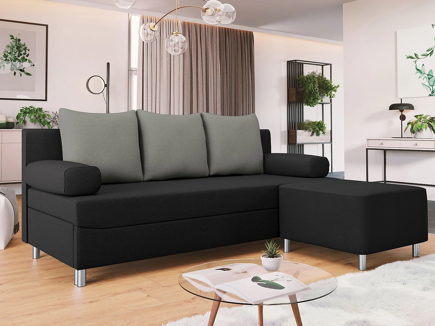 Canapé convertible 2 places en tissu gris 86x192x80 cm