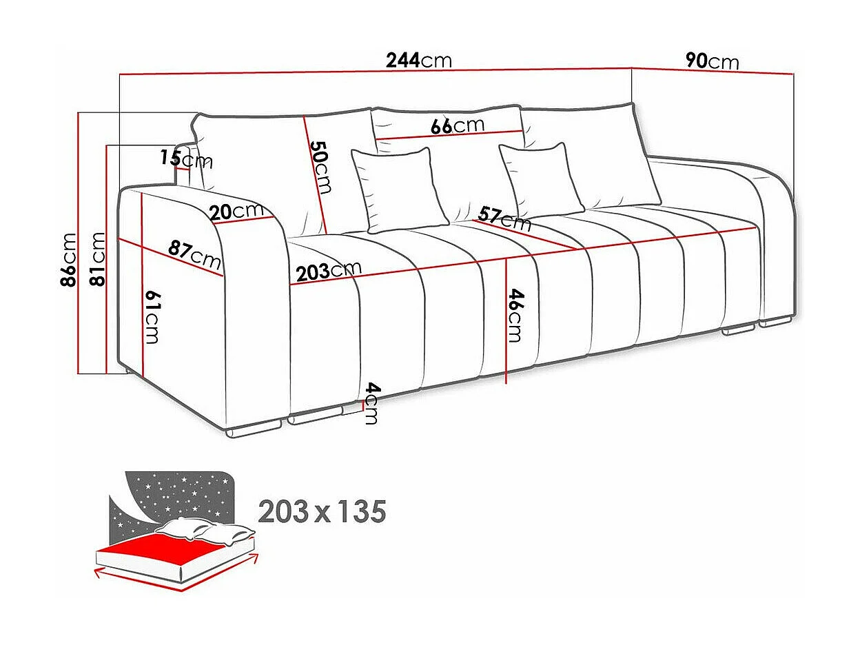 Canapé convertible Muncie 106, Boîte de literie, 86x244x90cm