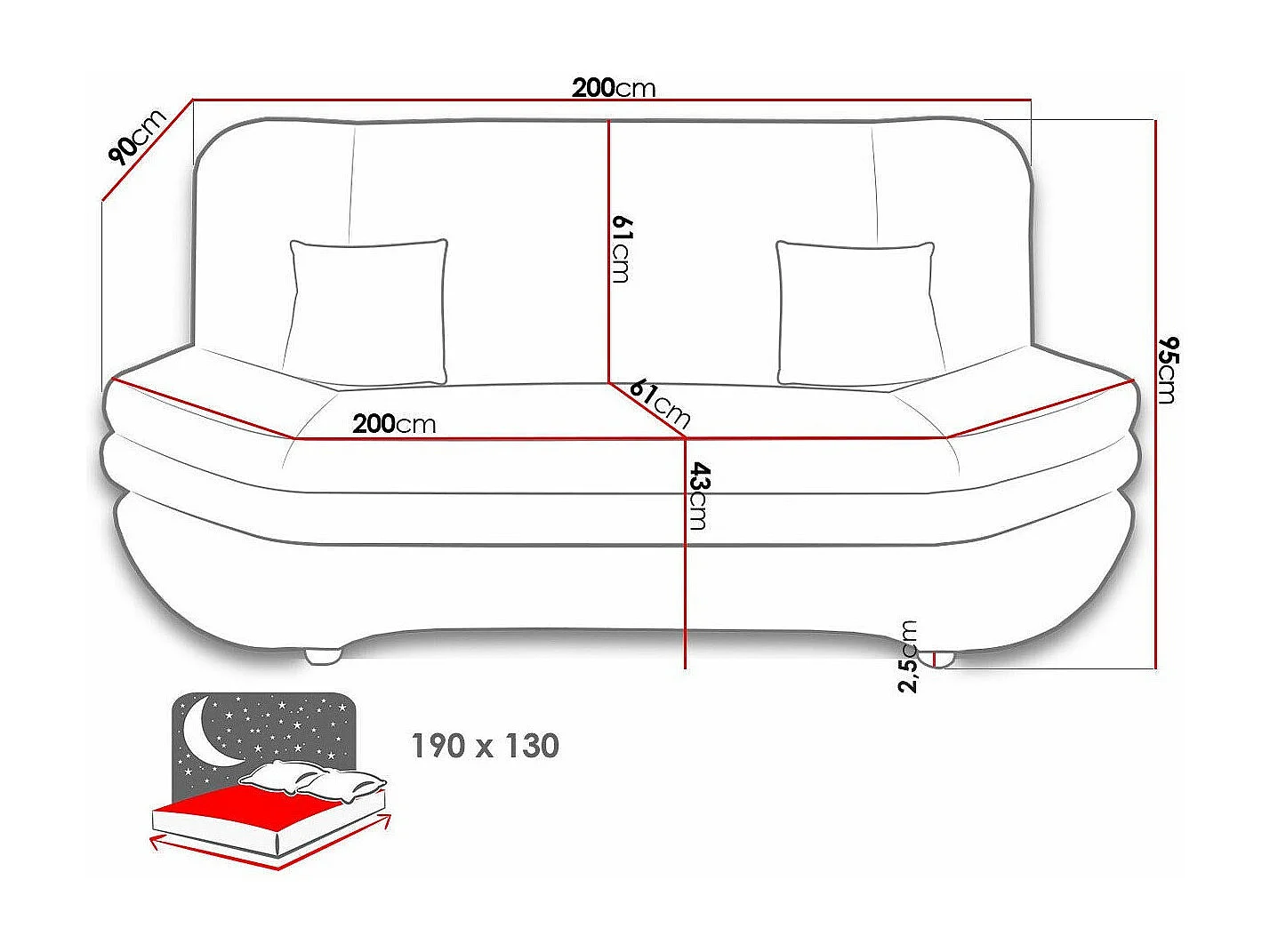 Canapé convertible Comfivo Silva, Disponible, 95x200x90cm, Mobilier déjà assemblé