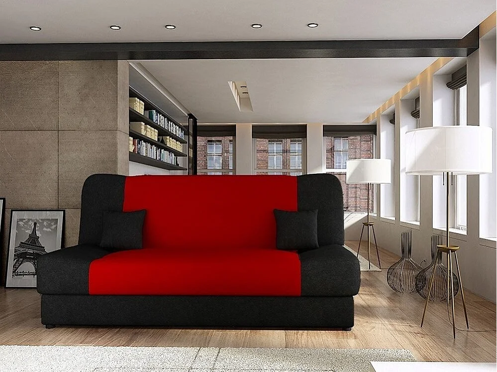Canapé convertible clic-clac 3 places en tissu rouge 86x195x87 cm