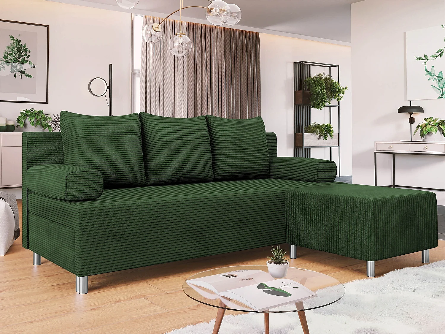 Canapé convertible 2 places en tissu vert 86x192x80 cm