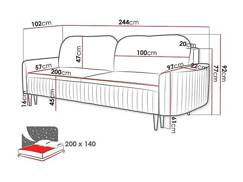 Canapé convertible Kingston 138, Disponible, 92x244x102cm