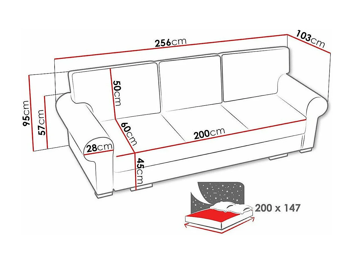 Sofá-cama Kingsport 108, Almacenaje, 95x256x103cm