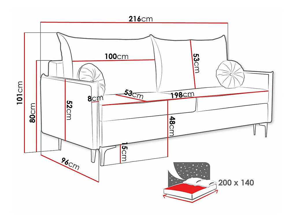Sofá cama Clovis 103, Almacenaje, 10x22x10cm