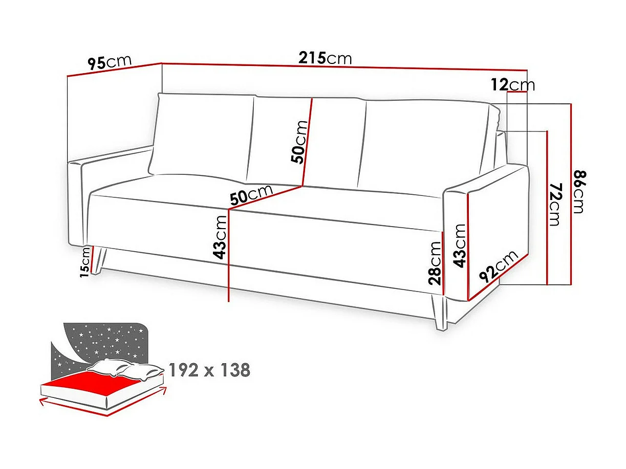 Divano letto Delbene 101, Con, 86x215x95cm
