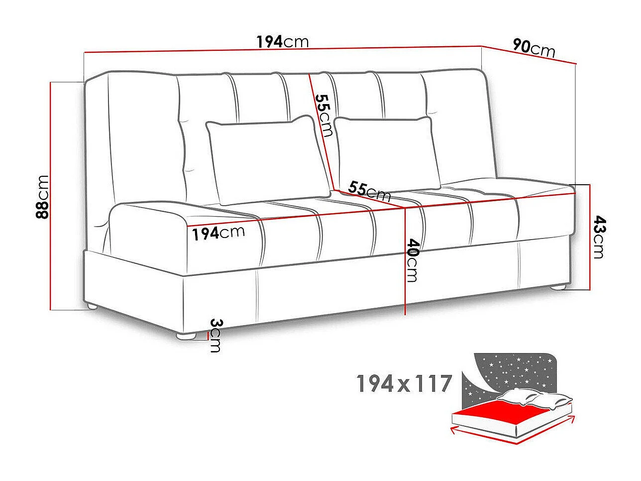 Canapé convertible 3 places en tissu marron COLUMBUS