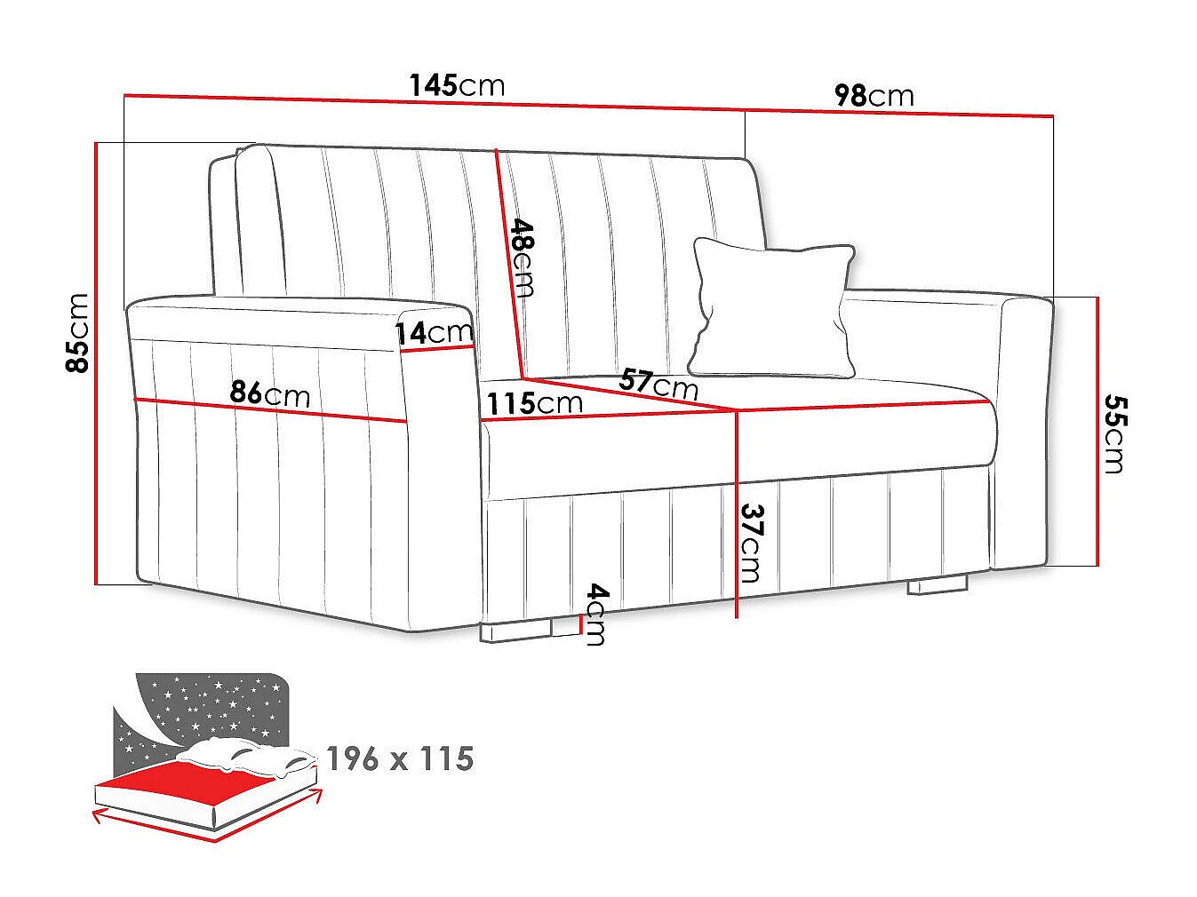 Sofá cama Orinen II, Almacenaje, Muebles ya montados, 9x15x10cm