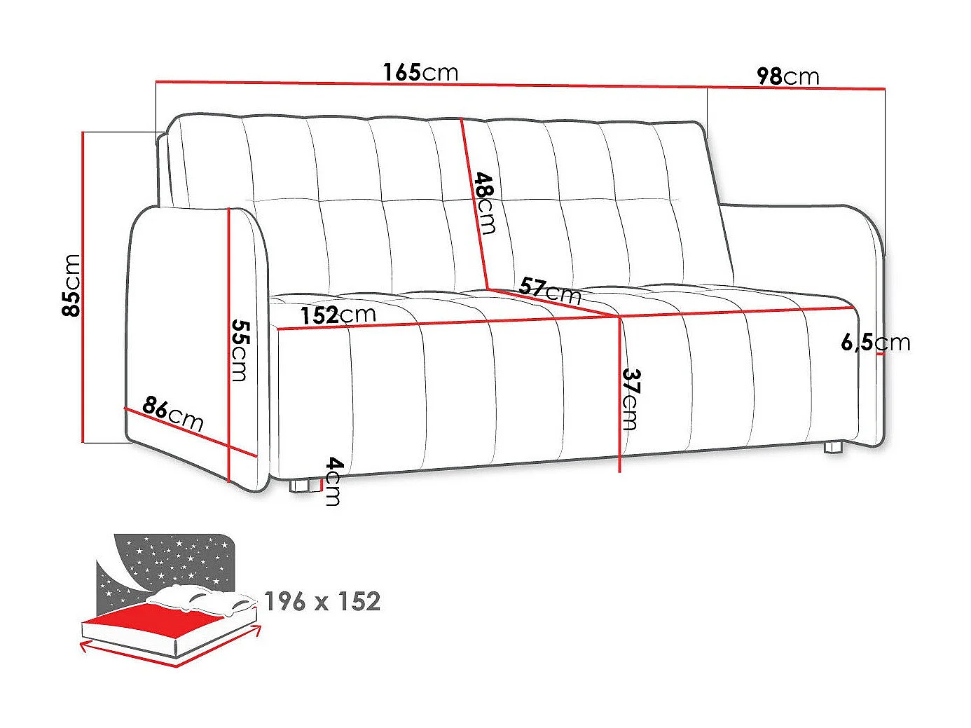 Sofá-cama Columbus 179, Almacenaje, 85x165x98cm, Muebles ya montados