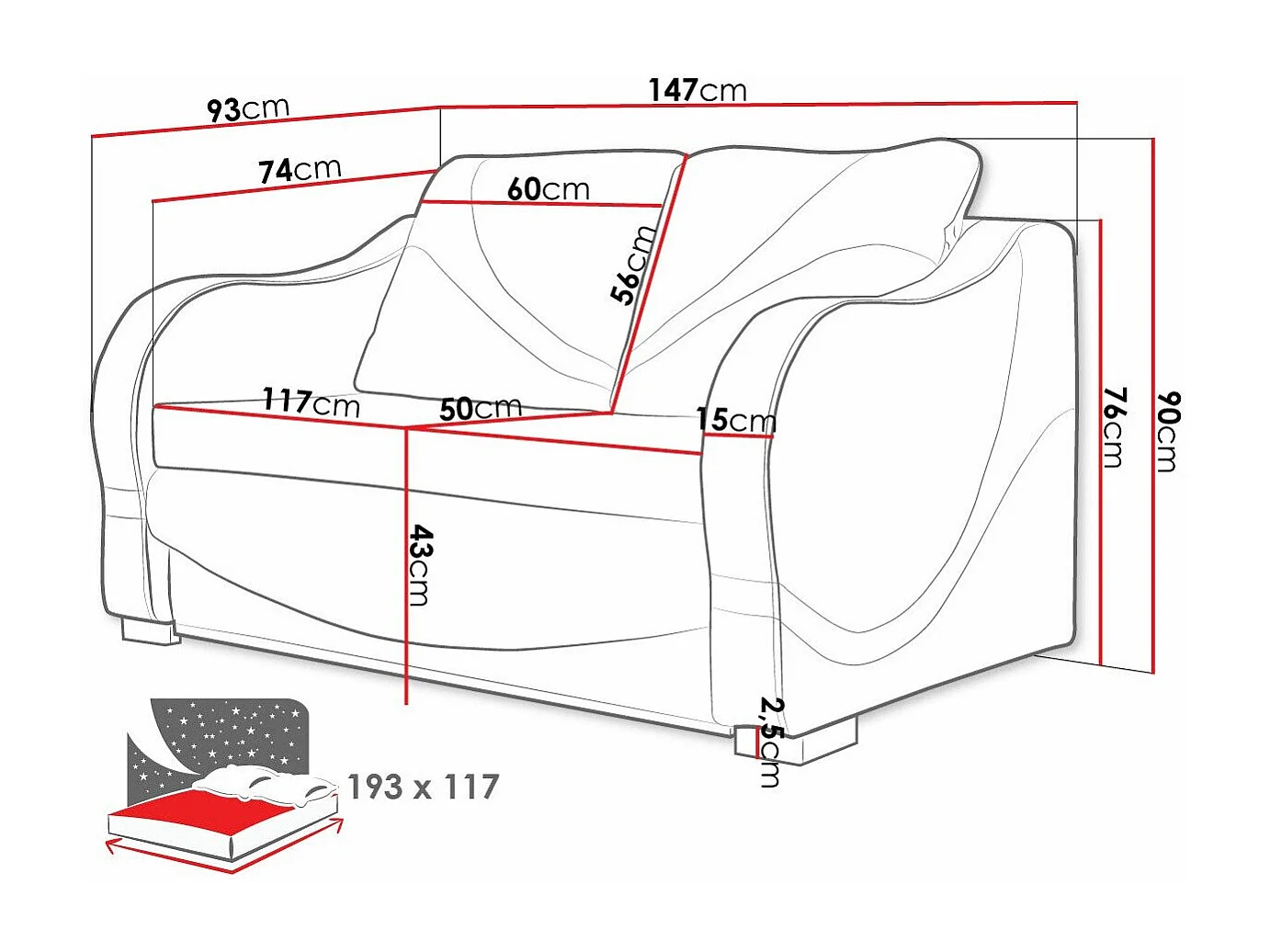 Sofá-cama Decatur 102, Almacenaje, 90x147x93cm