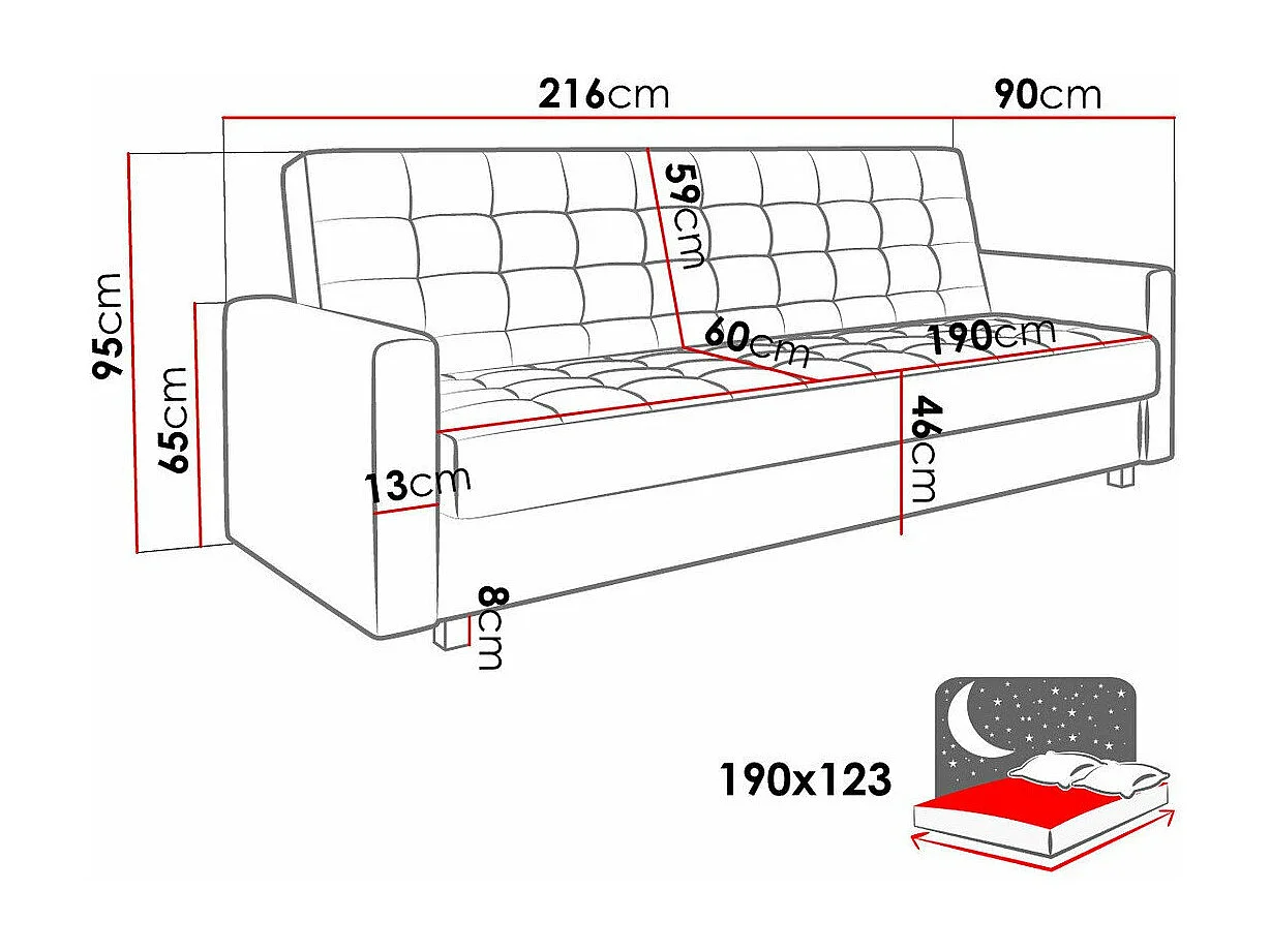 Sofá-cama Decatur 105, Almacenaje, 95x216x90cm
