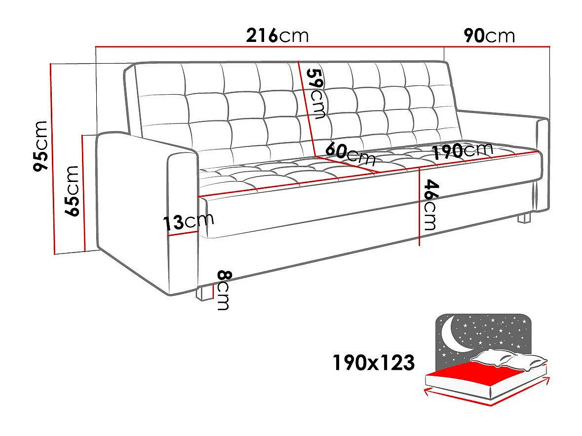 Canapé convertible 3 places en tissu vert DECATUR 95x216x90 cm