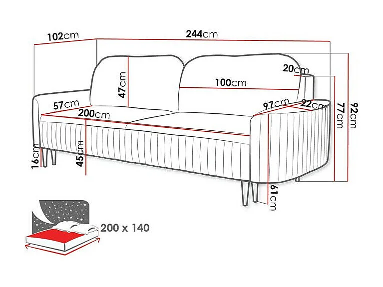 Canapé convertible Kingston 138, Disponible, 92x244x102cm