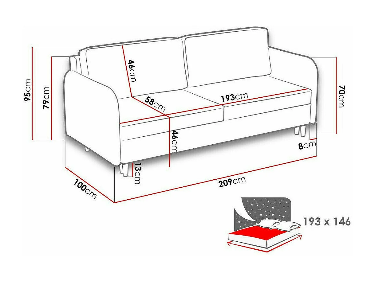 Sofá-cama Columbus 122, Almacenaje, 95x209x100cm