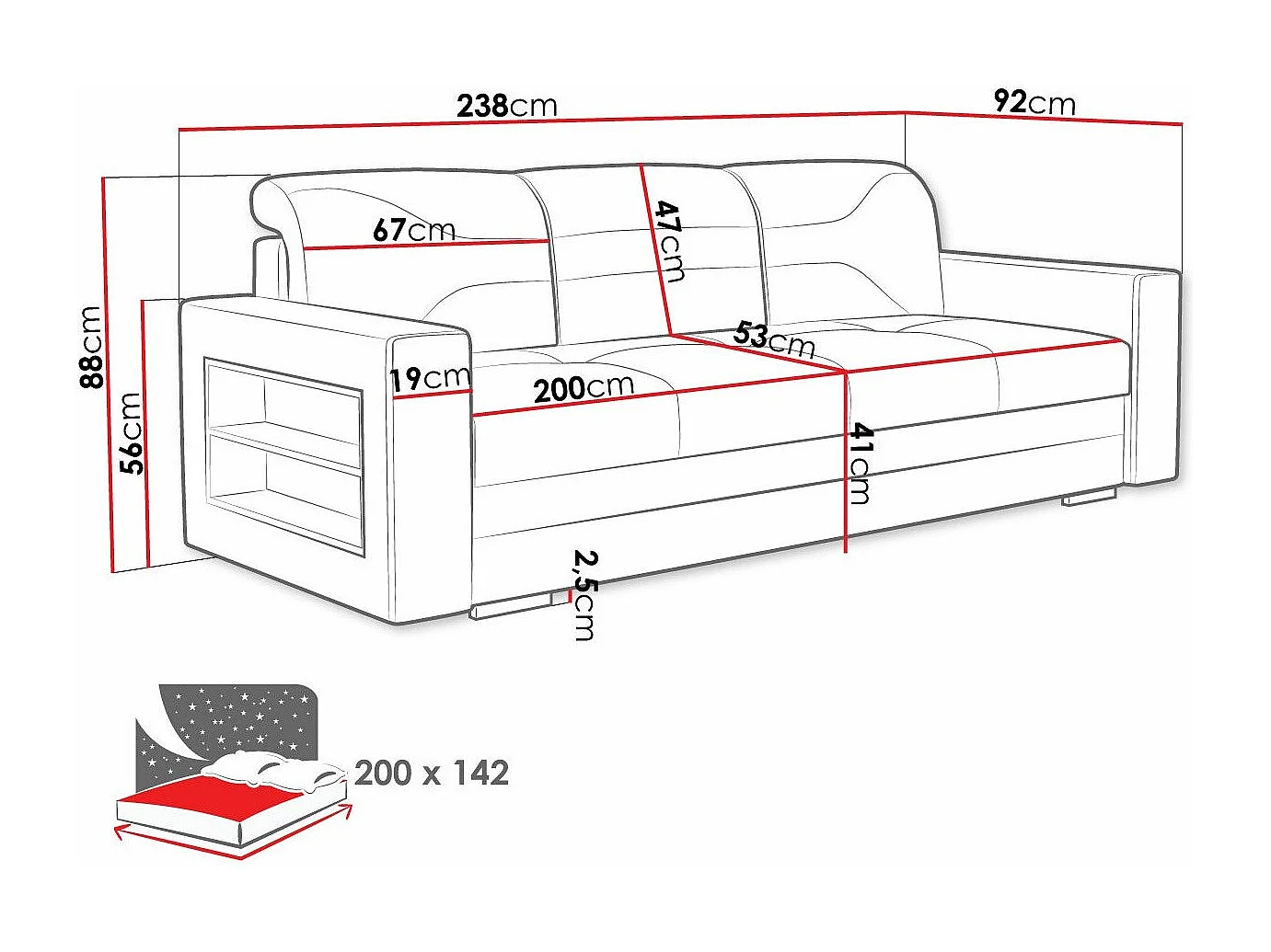 Canapé convertible Decatur 106, Disponible, 88x236x92cm