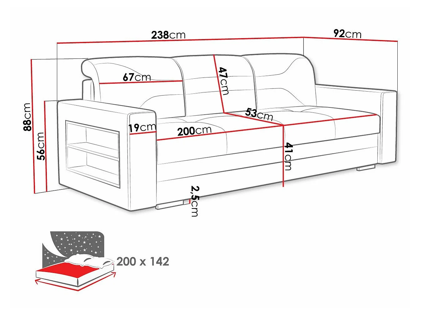 Sofá cama Decatur 106, Almacenaje, 9x24x9cm