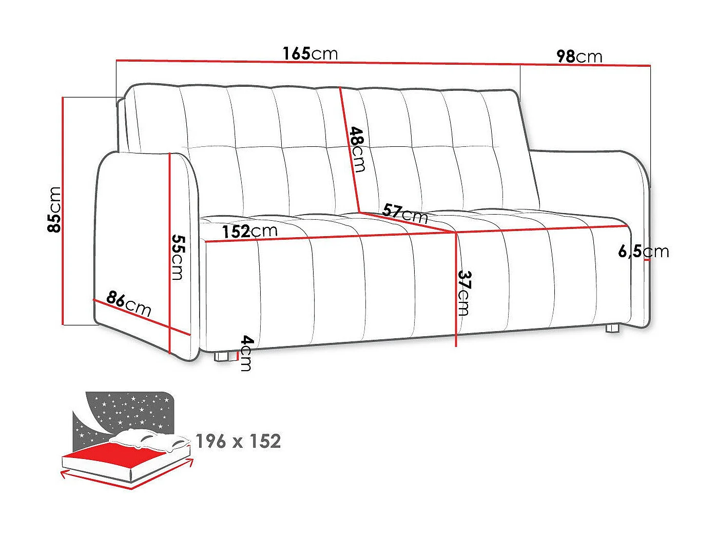 Sofá cama Columbus 179, Cama com arrumação, 9x17x10cm