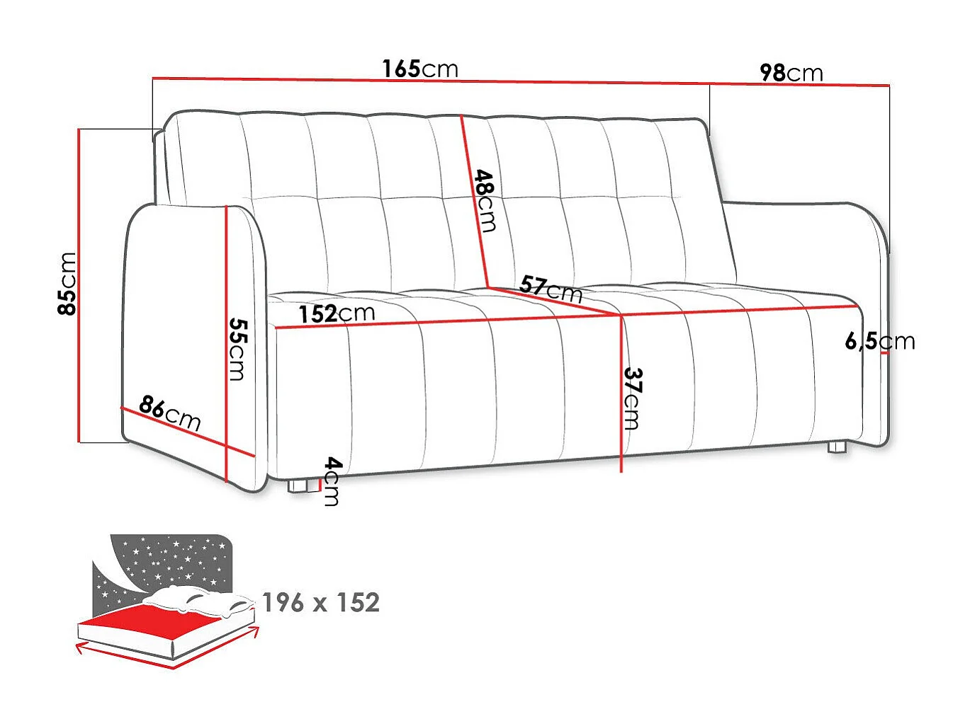 Canapé convertible 3 places en tissu gris COLUMBUS 85x165x98 cm