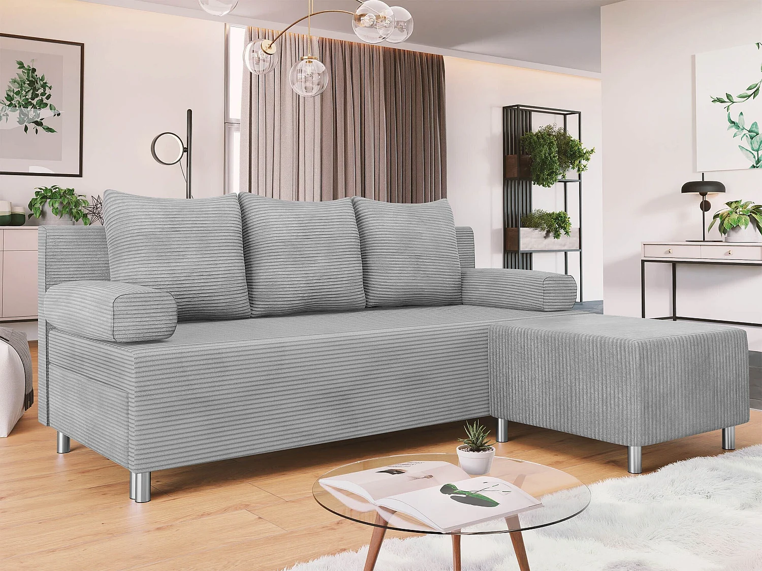 Canapé convertible 2 places en tissu gris 86x192x80 cm