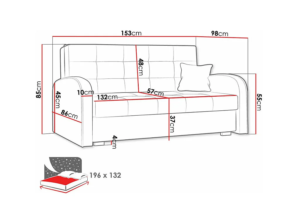 Divano letto Columbus 116, Con, 85x153x98cm, Mobile già assemblato