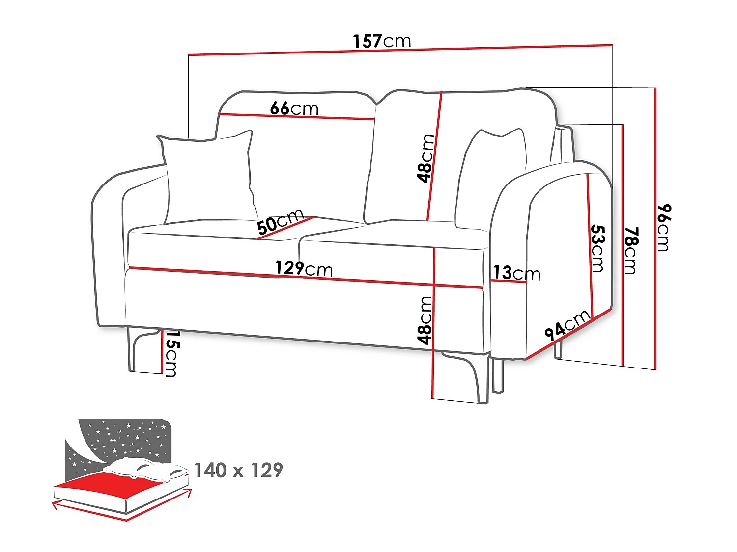 Sofá cama Torlua 101, Almacenaje, 96x157x94cm
