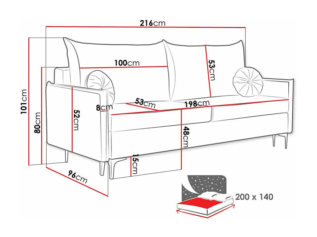 Canapé convertible Clovis 103, Boîte de literie, 101x216x96cm