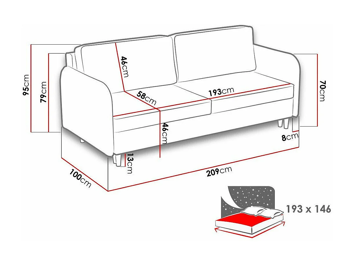 Sofá-cama Columbus 122, Cama com arrumação, 10x21x10cm