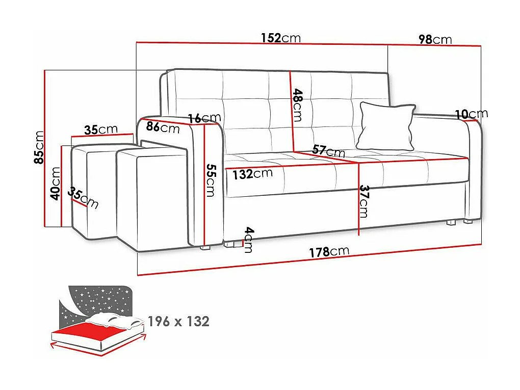 Canapé convertible Columbus 158, Boîte de literie, 85x178x98cm