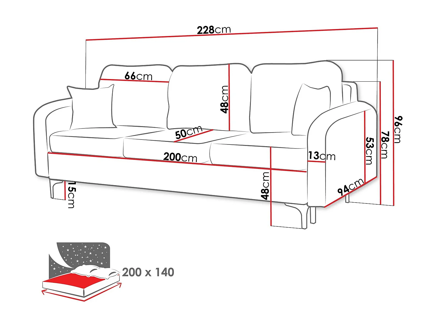 Sofá cama Torlua 102, Almacenaje, 96x228x94cm