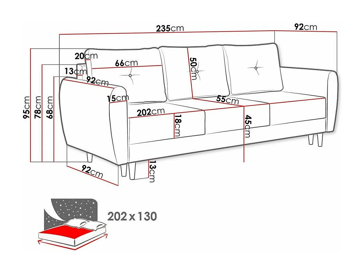 Sofá-cama Muncie 102, Almacenaje, 95x235x92cm