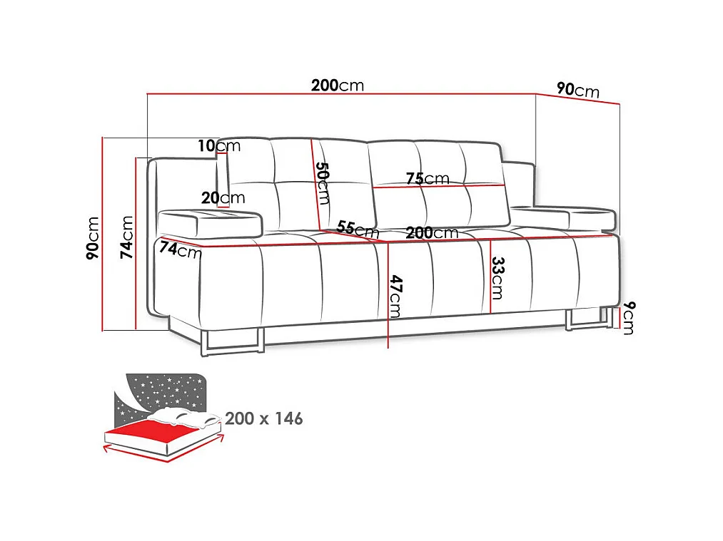Divano letto Columbus 151, Con, 90x200x90cm, Mobile già assemblato